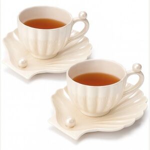 Anais Candle. MARÉE DE PEARL – SEASHELL CERAMIC TEACUP & PLATE SET (SET OF 2).